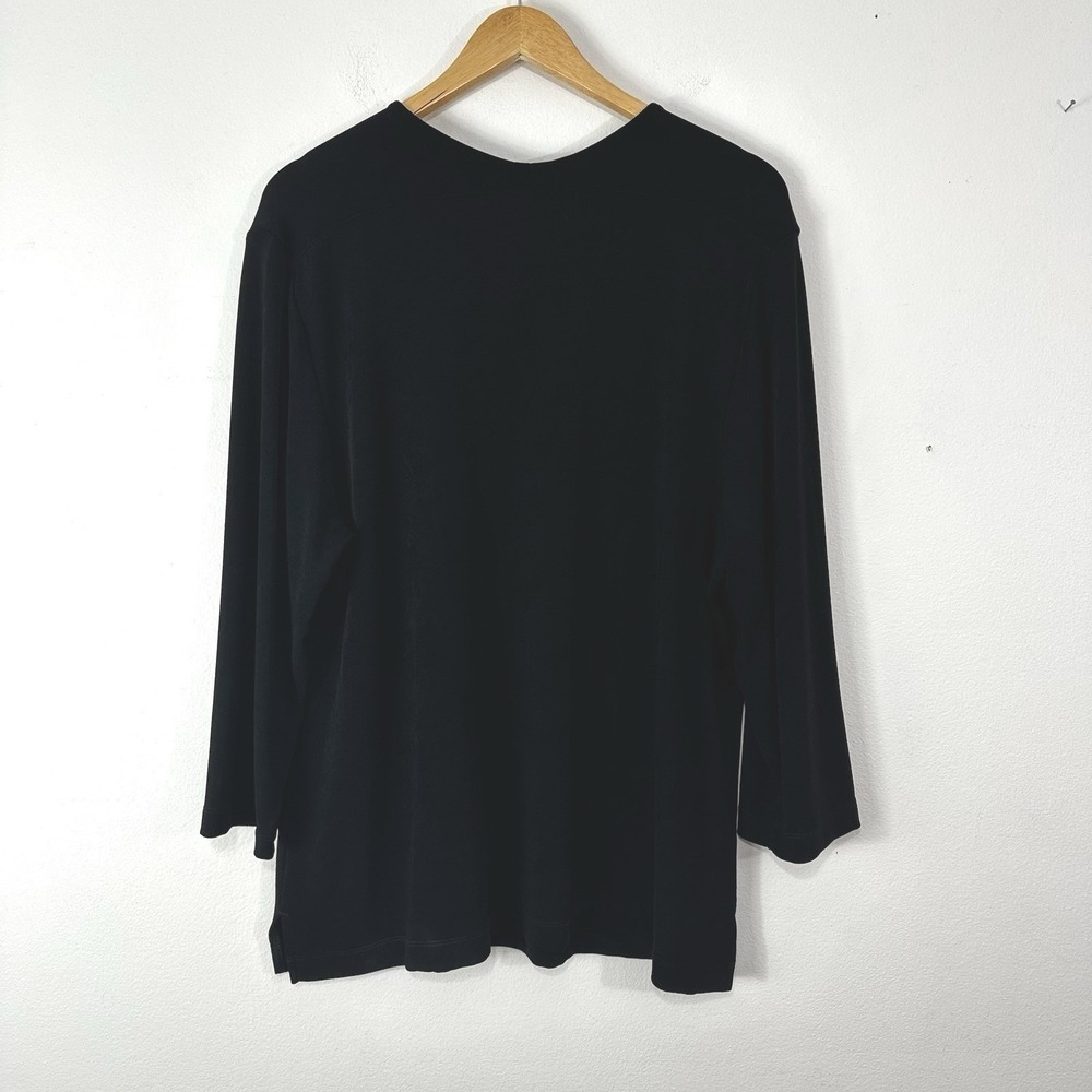 Chico's Travelers XL Pullover Black V-Neck Tunic Blouse Long Sleeve Slinky Top - Picture 3 of 7